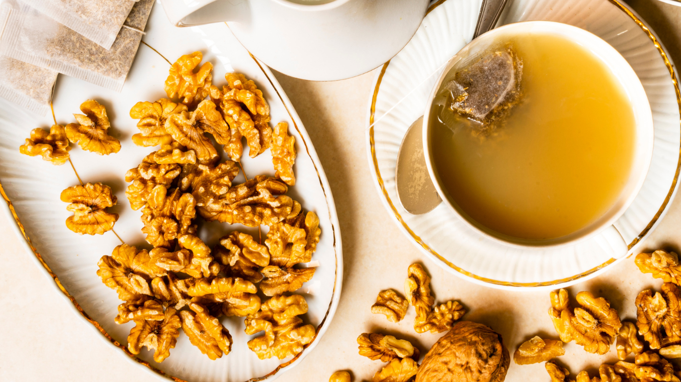 Chamomile tea and walnuts